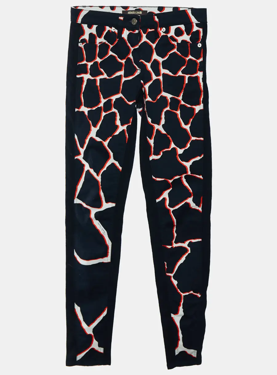 Roberto Cavalli Black Denim Printed Detail Skinny Jeans S
