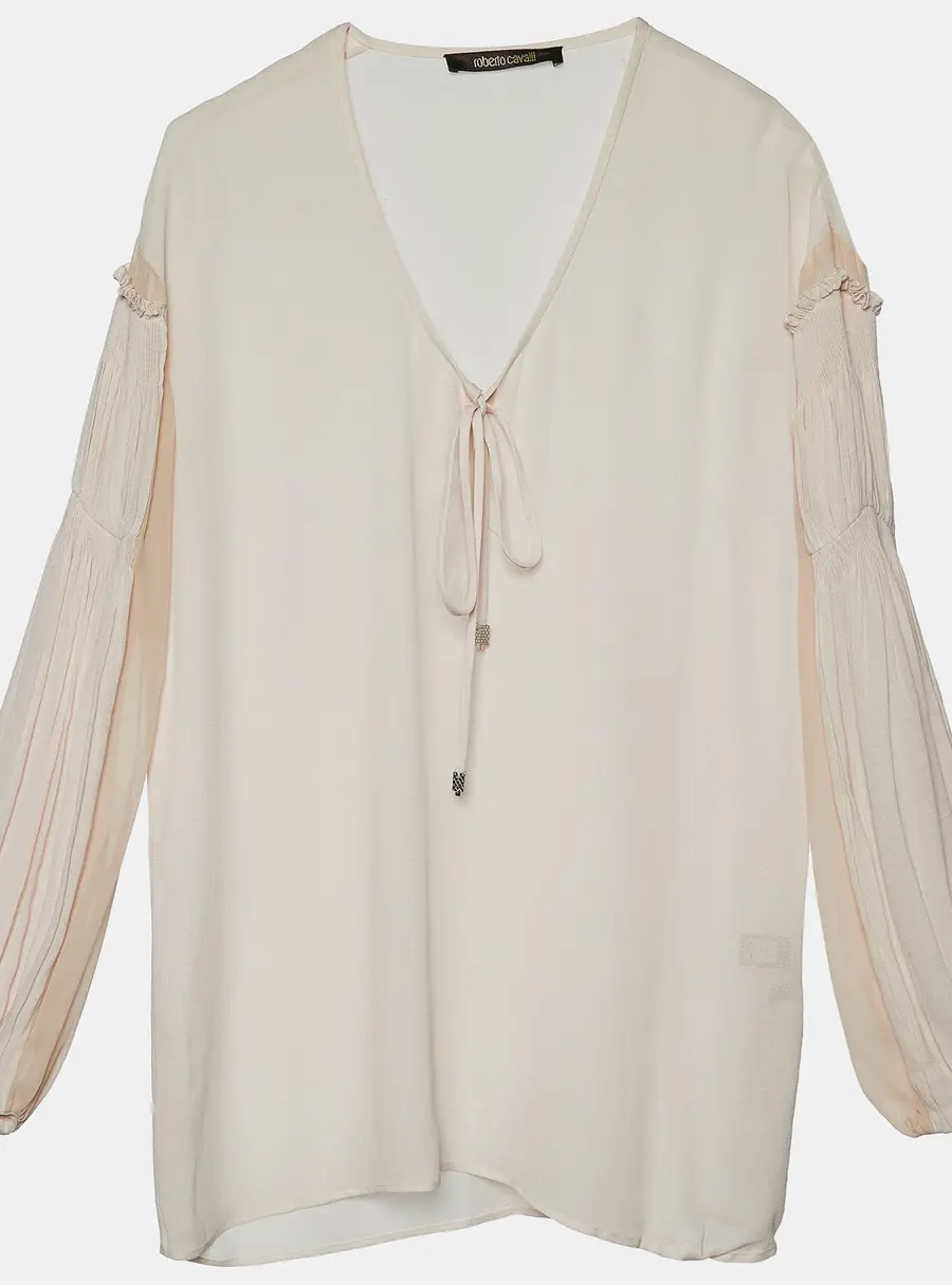 Roberto Cavalli Pink Chiffon Pleated Trim Detail Top S