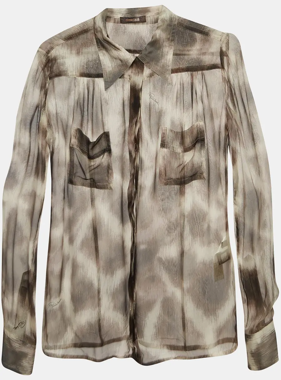 Roberto Cavalli Brown Animal Print Silk Sheer Shirt S