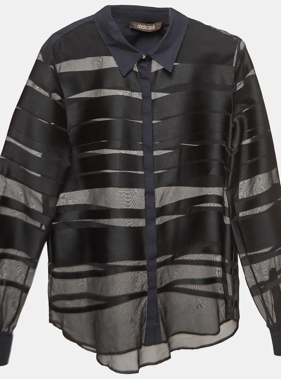 Roberto Cavalli Black Stripe Silk Blend Sheer Shirt S