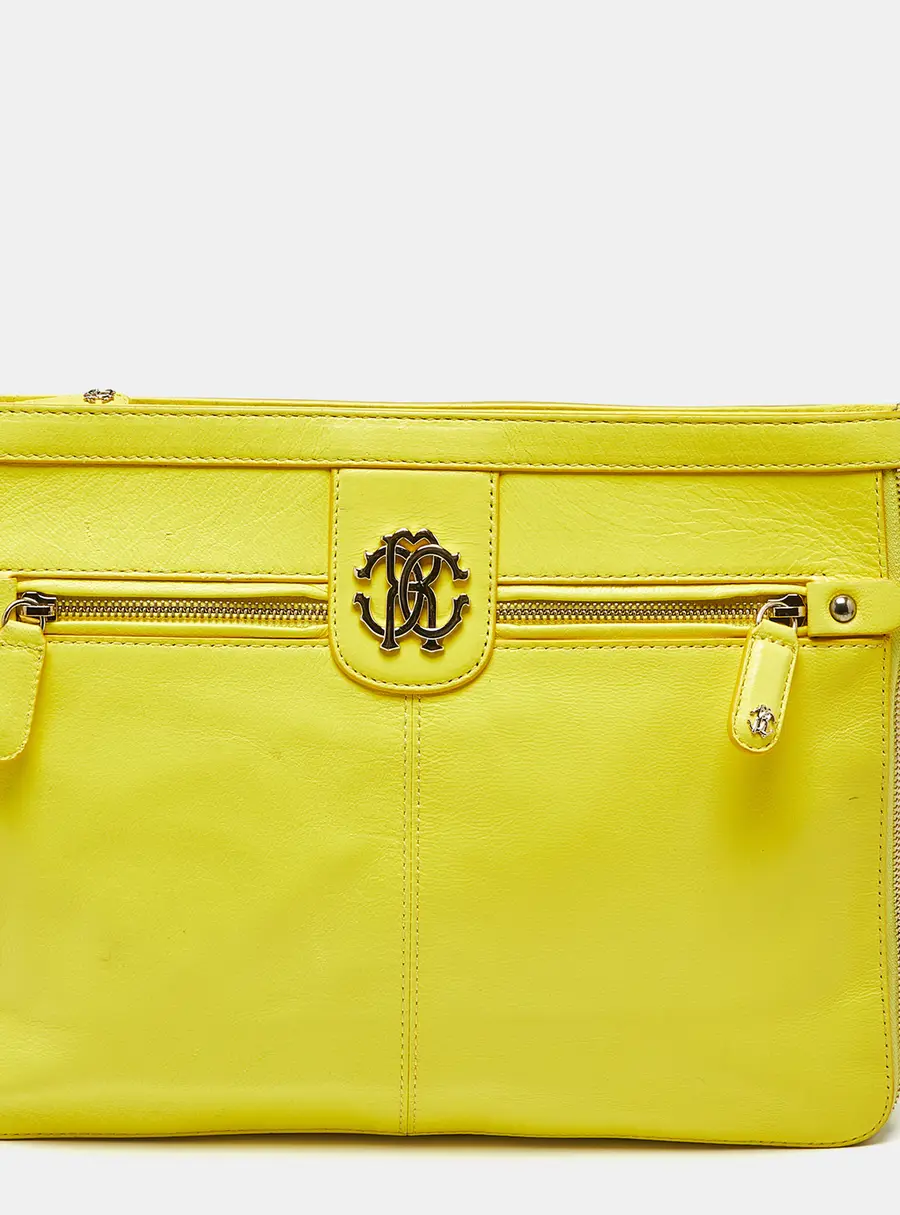 Roberto Cavalli Yellow Leather RC Zip Around Clutch