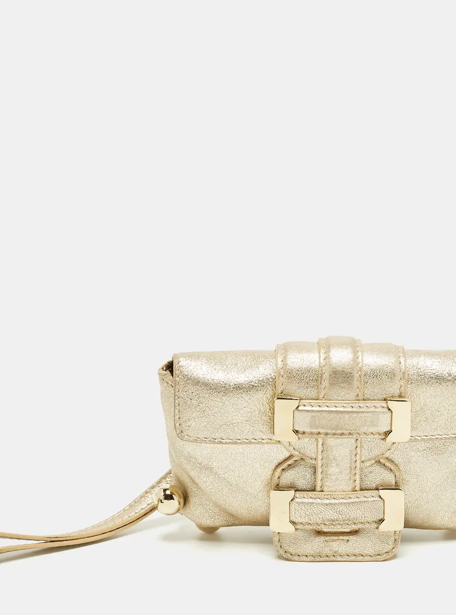 Roberto Cavalli Gold Leather Wristlet Pouch
