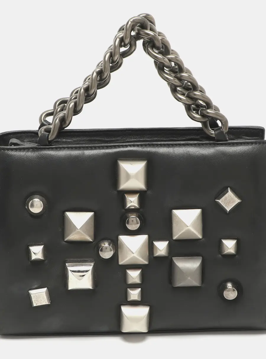 Roberto Cavalli Studded Black Leather Satchel