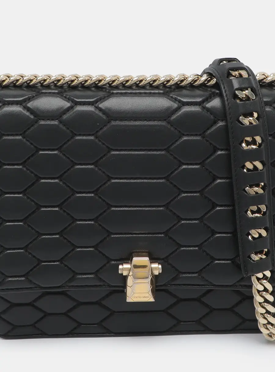Roberto Cavalli Black Quilted Leather Hera Shoulder Bag