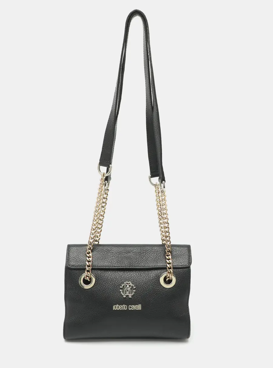 Roberto Cavalli Regina Small Black Leather Flap bag