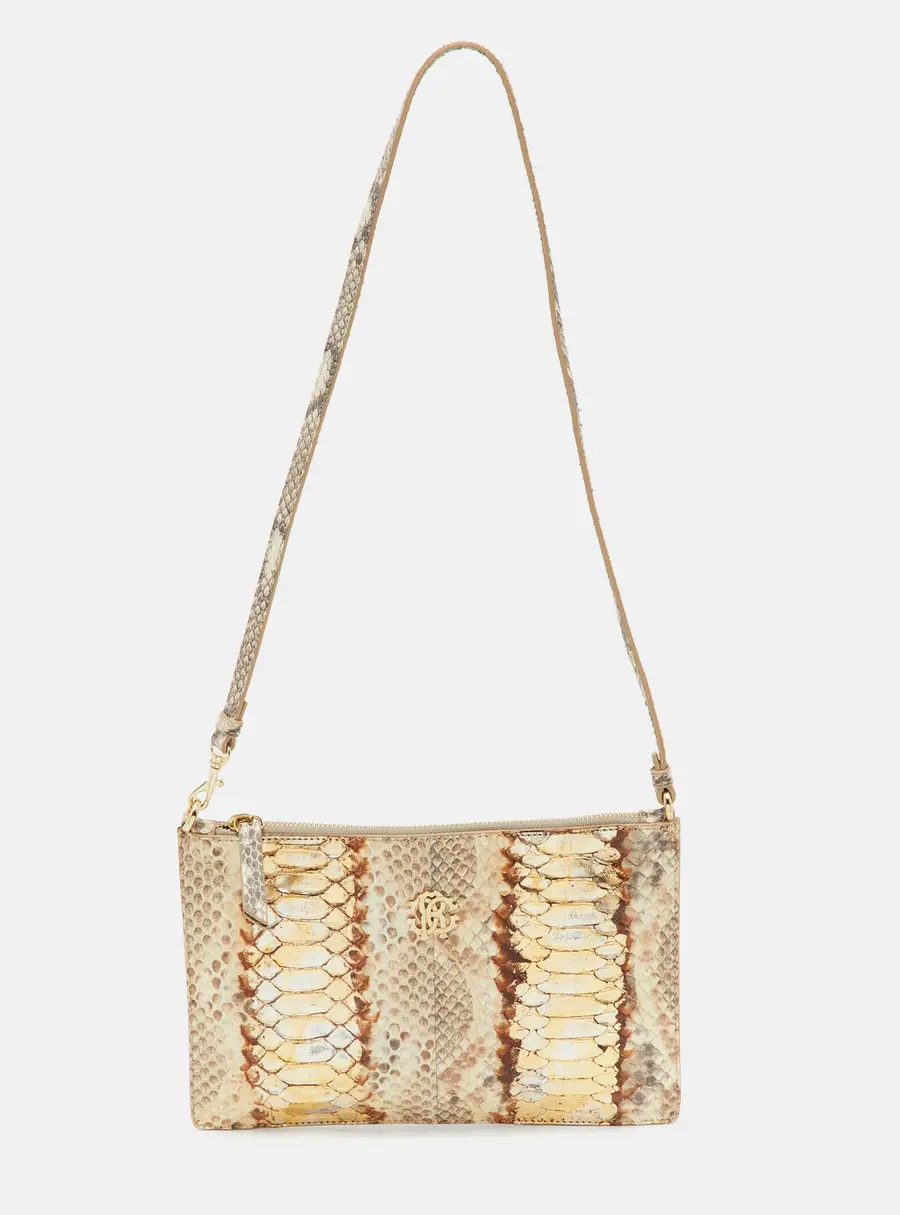 Roberto Cavalli Metallic Beige/Gold Python Shoulder Bag