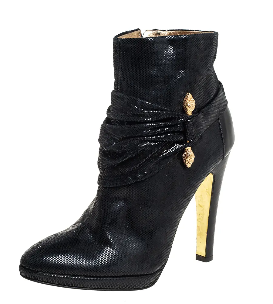 Roberto Cavalli Size 40.5 Black Nubuck Leather Ankle Length Boots