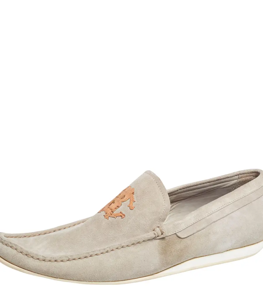 Robert Cavalli Grey Suede Logo Loafers Size 41