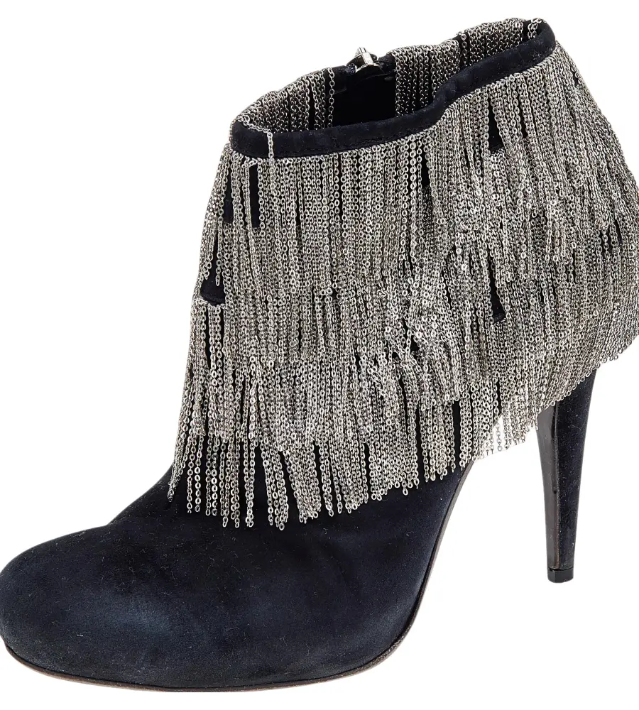 Roberto Cavalli Black Suede Chain Booties Size 40