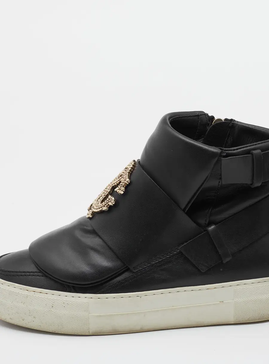 Roberto Cavalli Black Leather High Top Sneakers Size 36