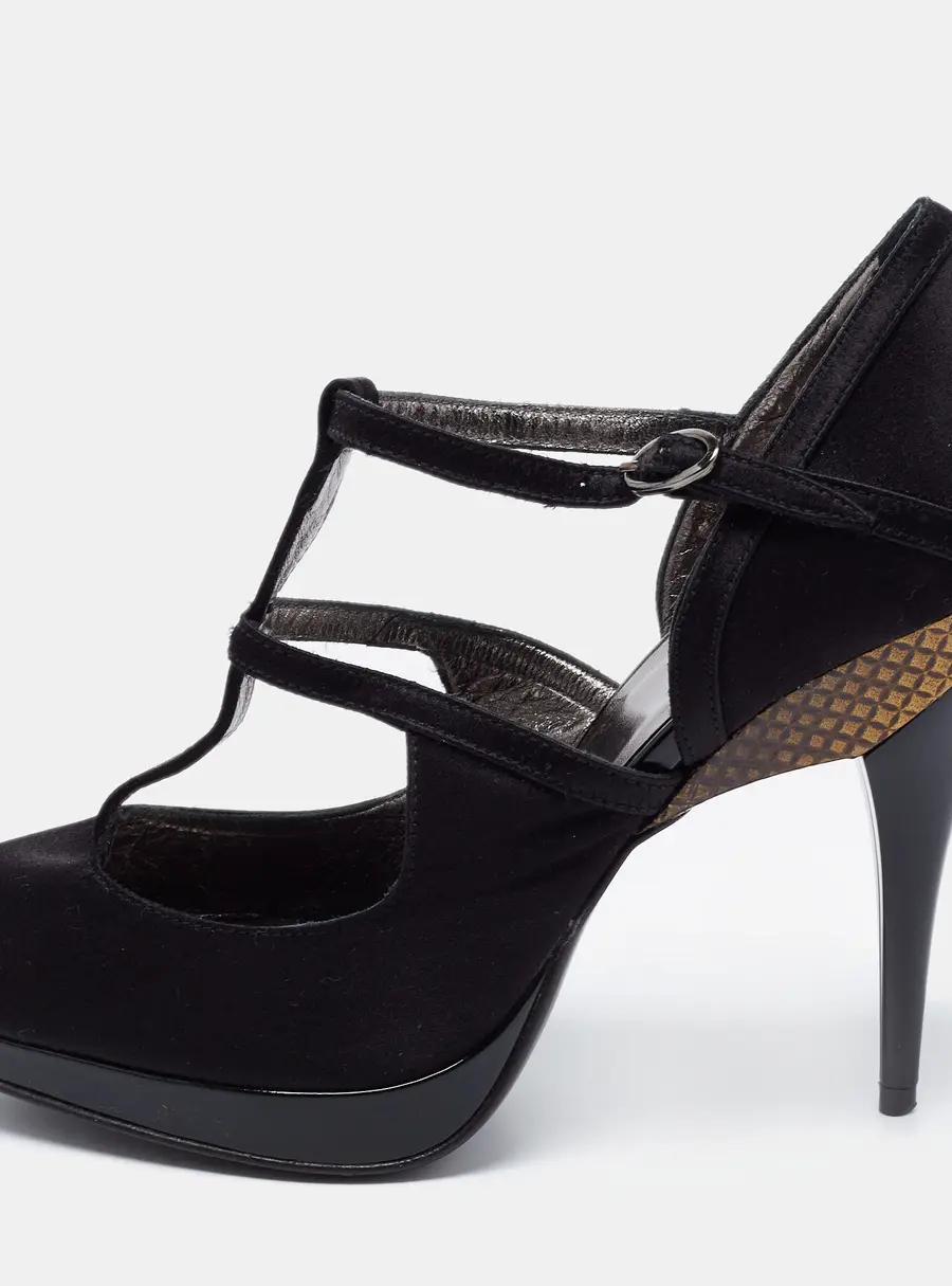 Roberto Cavalli Black Satin Ankle Strap Sandals Size 36