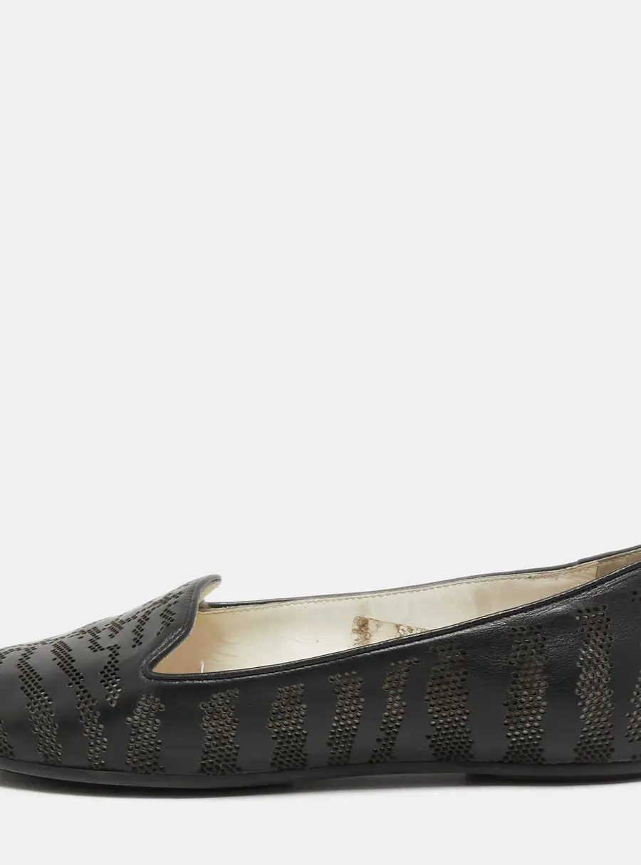 Roberto Cavalli Black Leather Laser Cut Ballet Flats Size 36