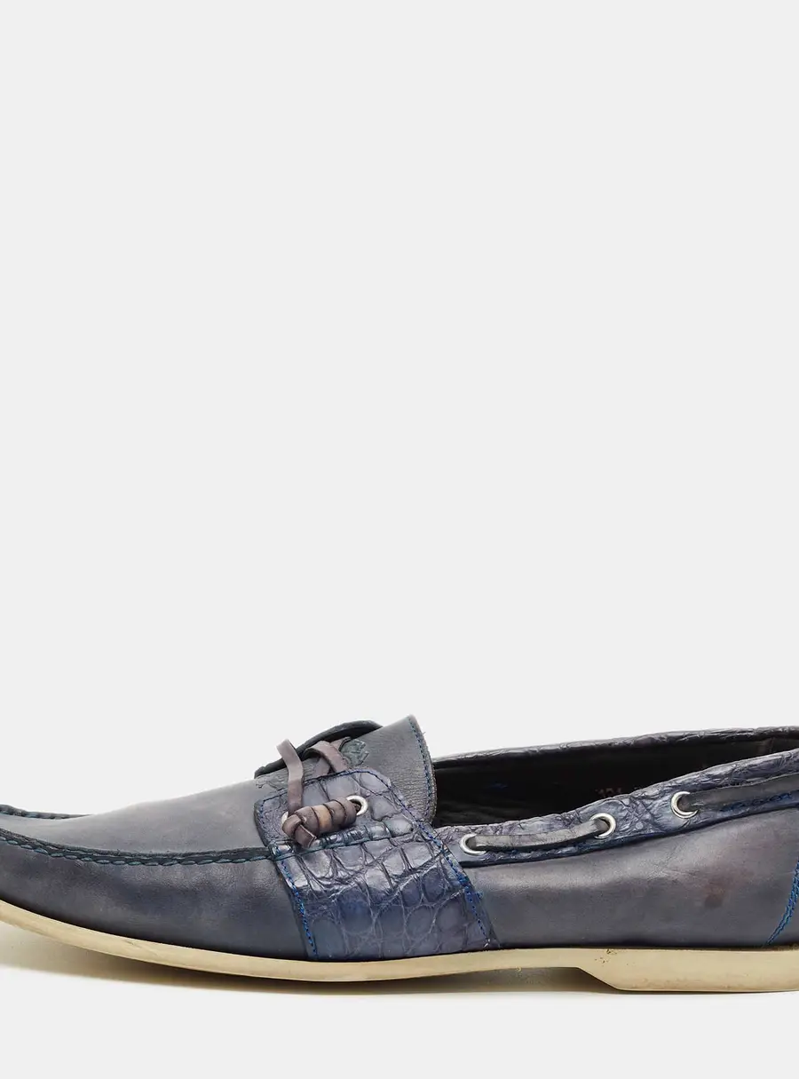 Roberto Cavalli Blue Crocodile Leather and Leather Loafers Size 45