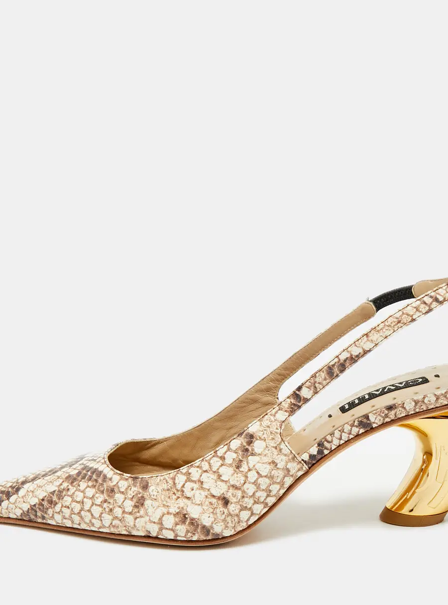 Roberto Cavalli Size 38 Two Tone Python Embossed Leather Pointed Toe Slingback Pumps