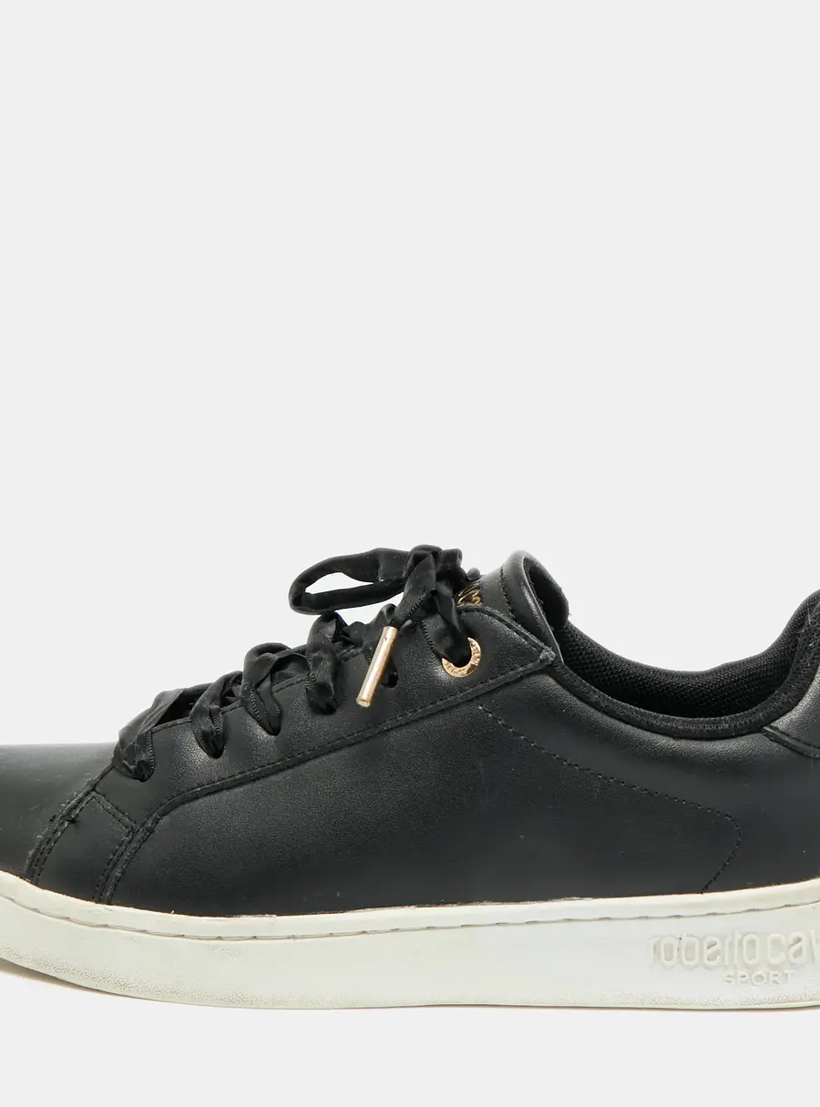 Roberto Cavalli Size 38 Black Leather Low Top Sneakers