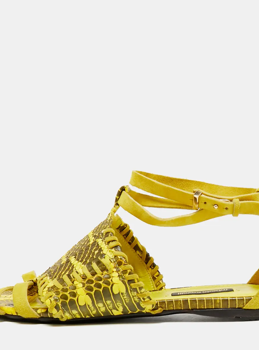 Roberto Cavalli Size 38 Two Tone Python Leather Flat Sandals