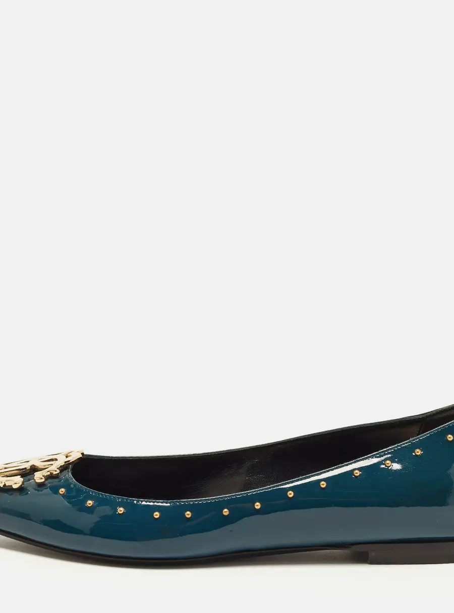 Roberto Cavalli Size 36.5 Blue Patent Leather Studded Ballet Flats