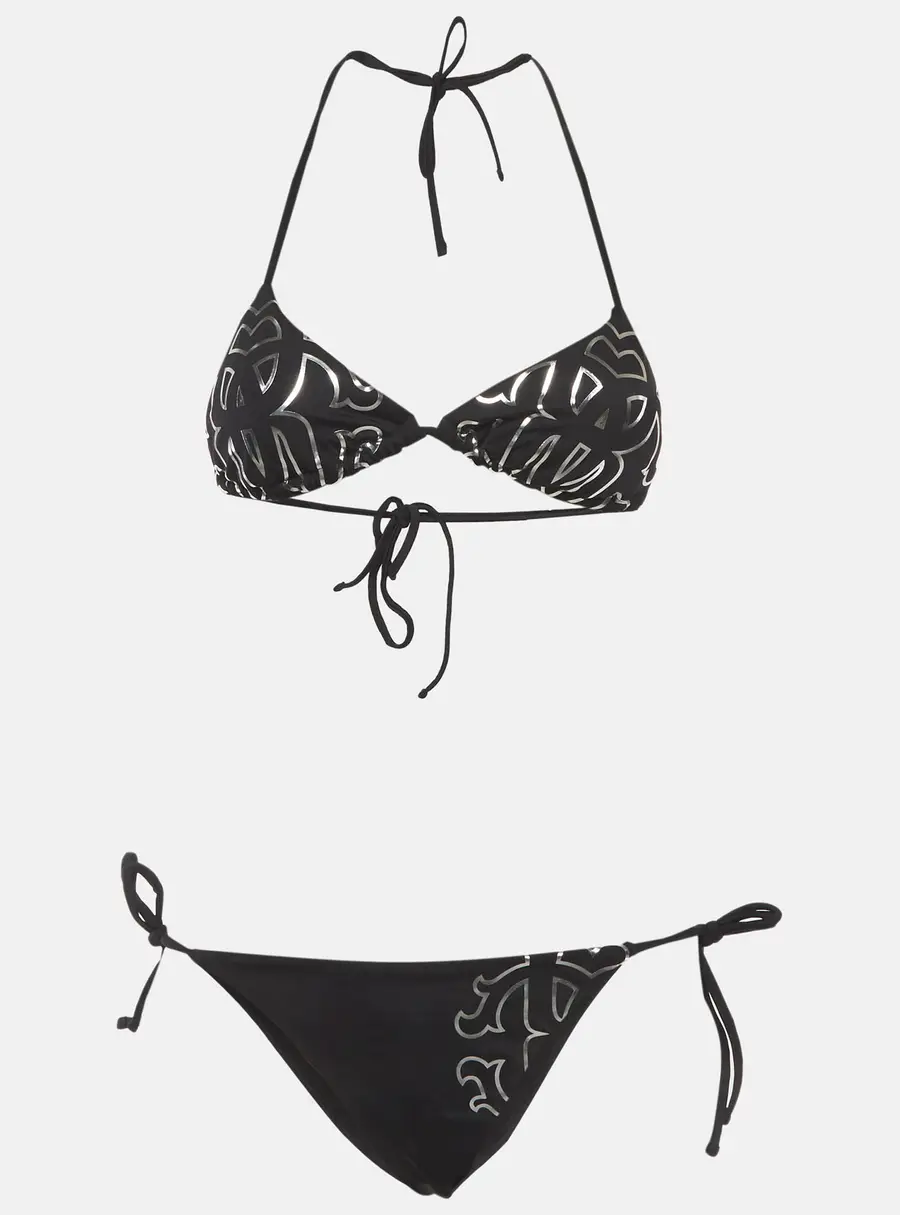 Roberto Cavalli Beachwear Black Logo Monogram RC Bikini XS