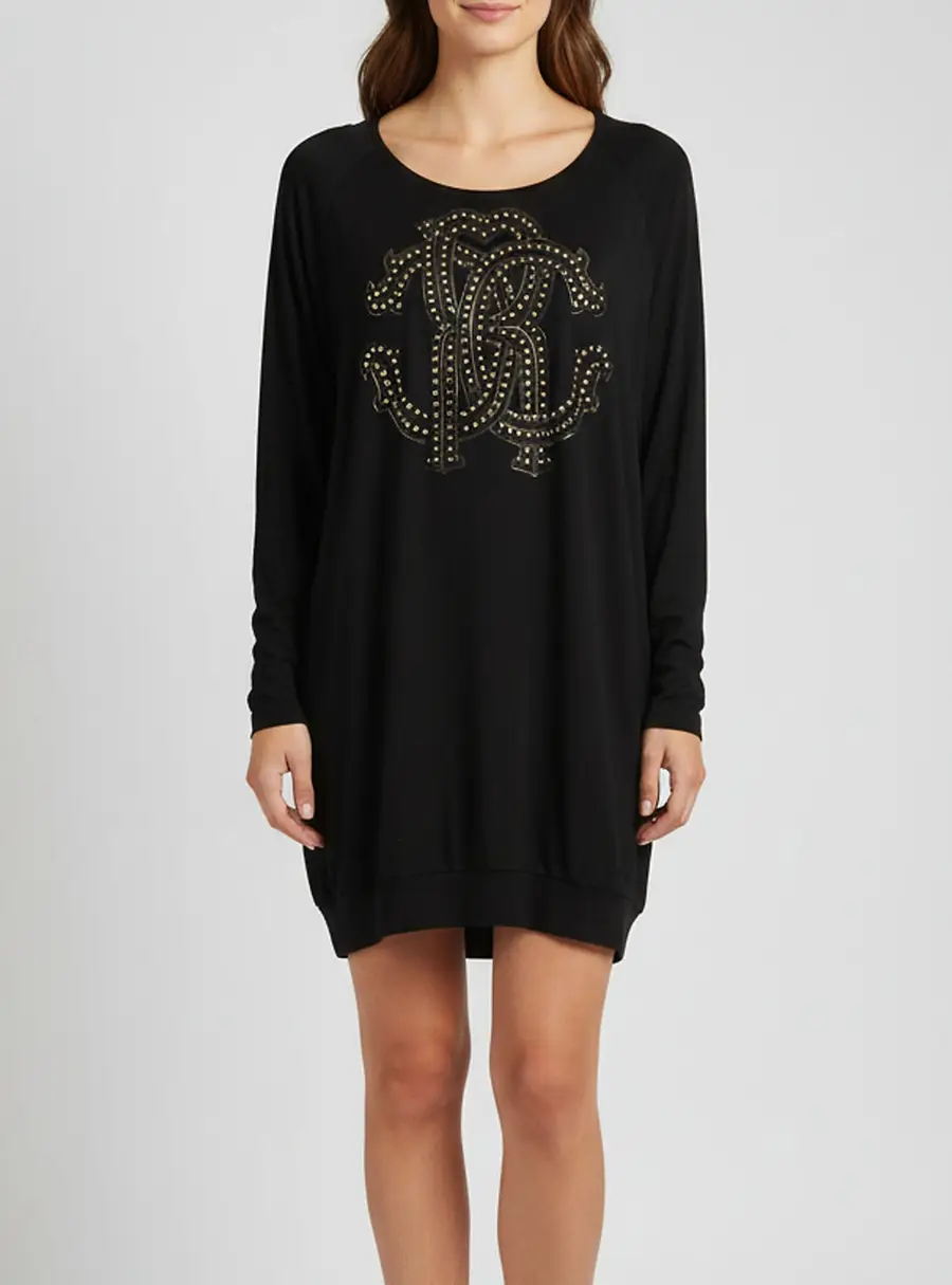 Roberto Cavalli Beachwear Black Jersey Long Sleeve Open Back Top M