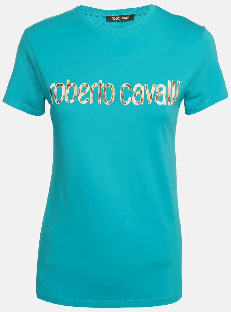 Roberto Cavalli Blue Logo Print Jersey T-Shirt M