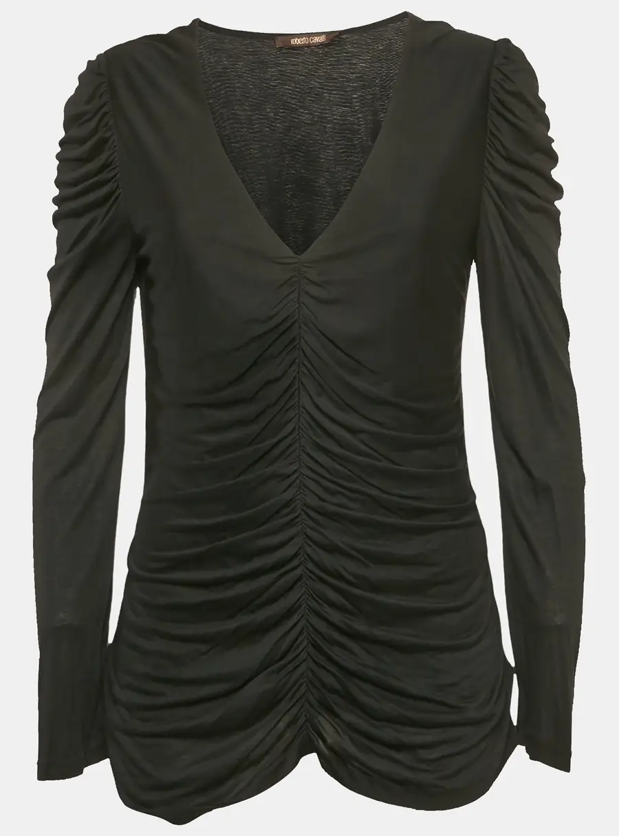 Roberto Cavalli Black Ruched Jersey Top L