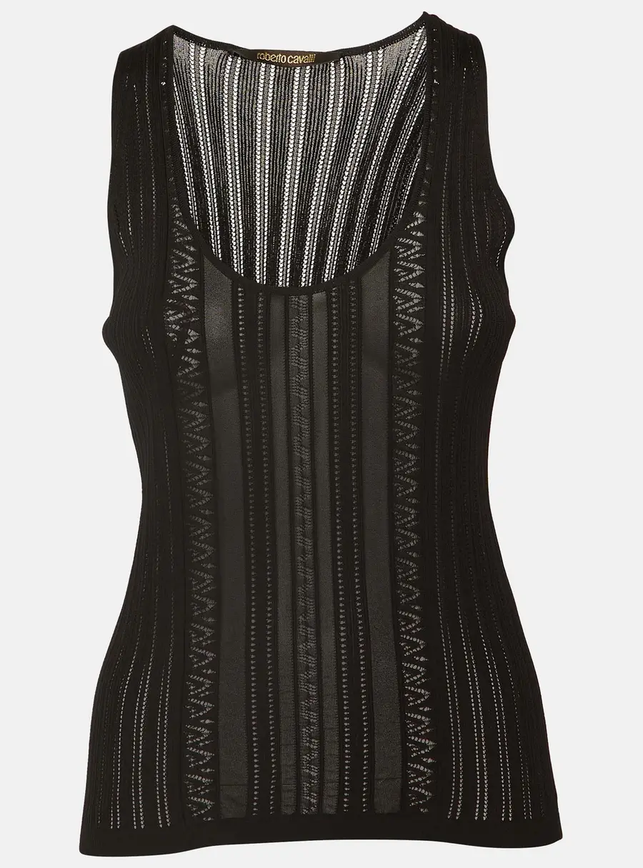 Roberto Cavalli Black Patterned Knit Tank Top M