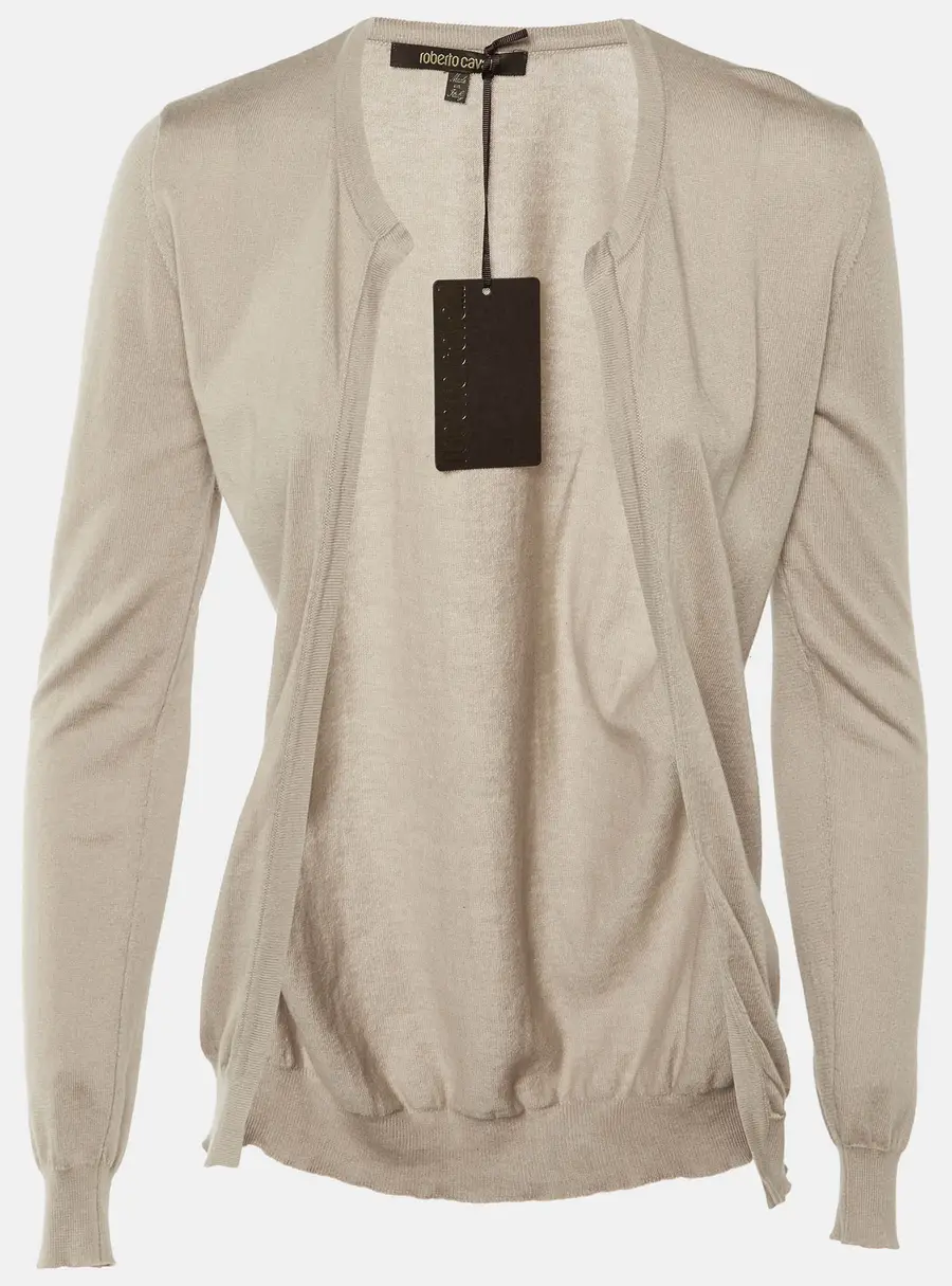 Roberto Cavalli Light Brown Cotton & Cashmere Cardigan M