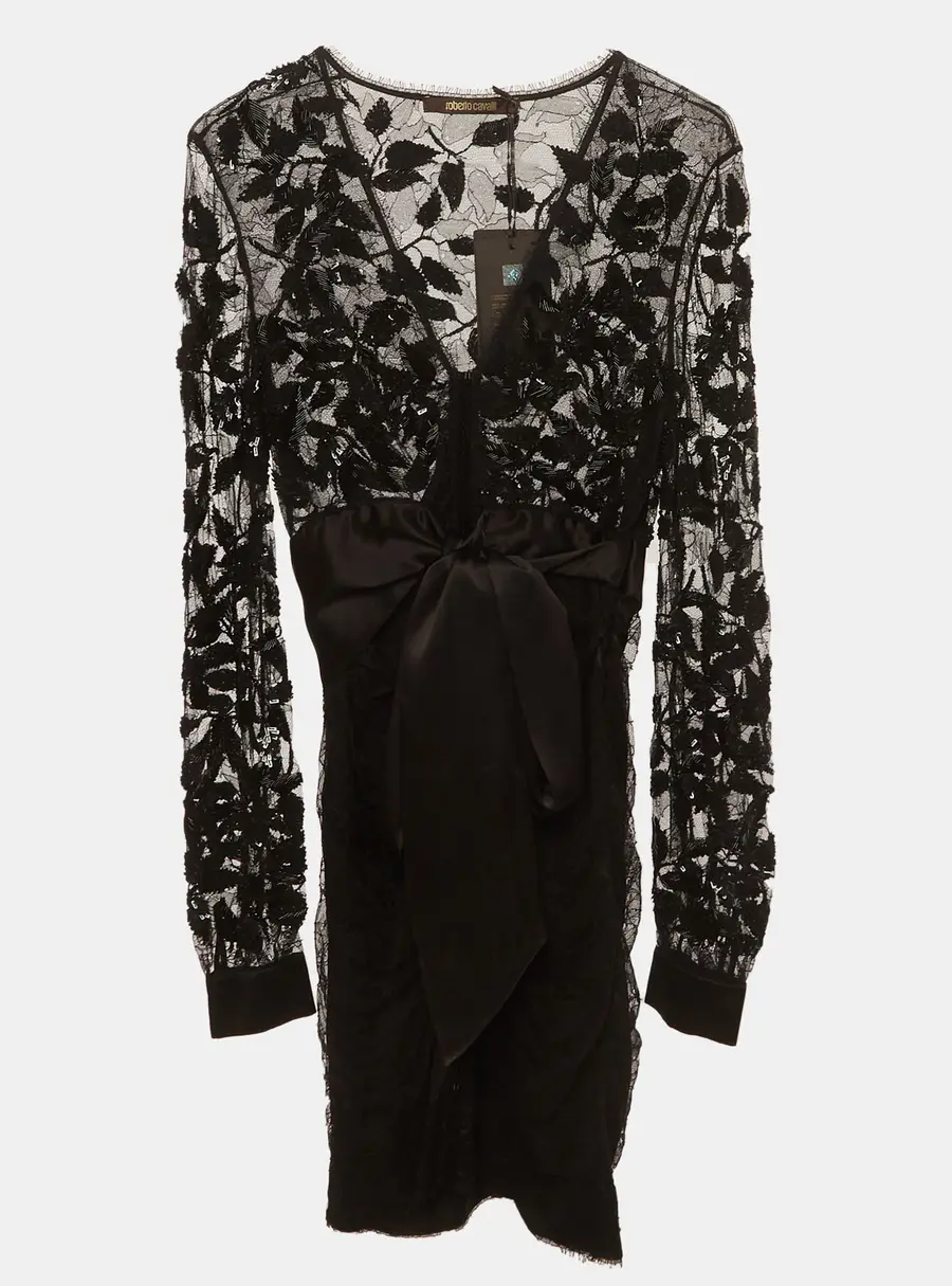 Roberto Cavalli Black Lace Short Dress S