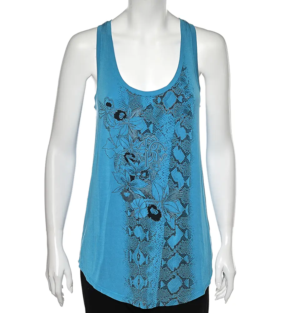 Roberto Cavalli Gym Blue Printed Jersey Tank Top S