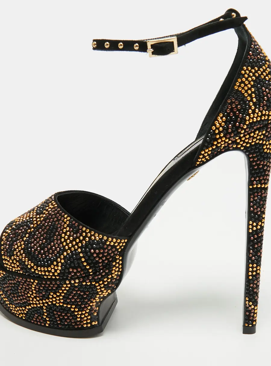 Roberto Cavalli Size 38 Black Suede Vintage Studded Platform Sandals