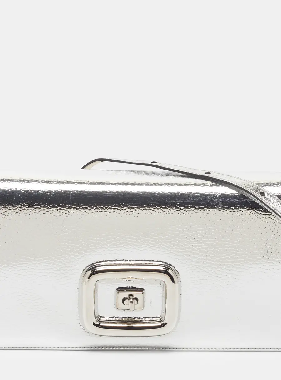 Roger Vivier Viv Choc Flap Silver Foil Leather Shoulder Bag