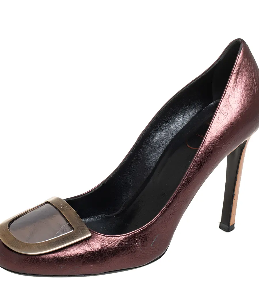 Roger Vivier Metallic Brown Leather Ecusson Pumps Size 37