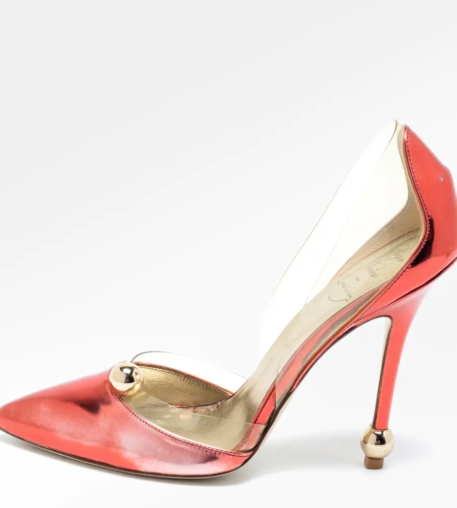 Roger Vivier Metallic Red PVC And Leather Pointed Toe Pumps Size 38.5
