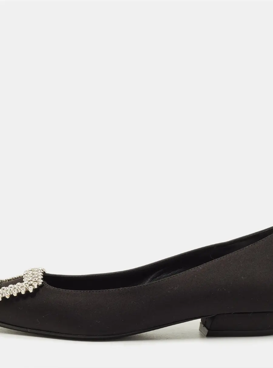 Roger Vivier Belle Vivier Size 35 Black Satin Crystal Embellished Ballet Flats