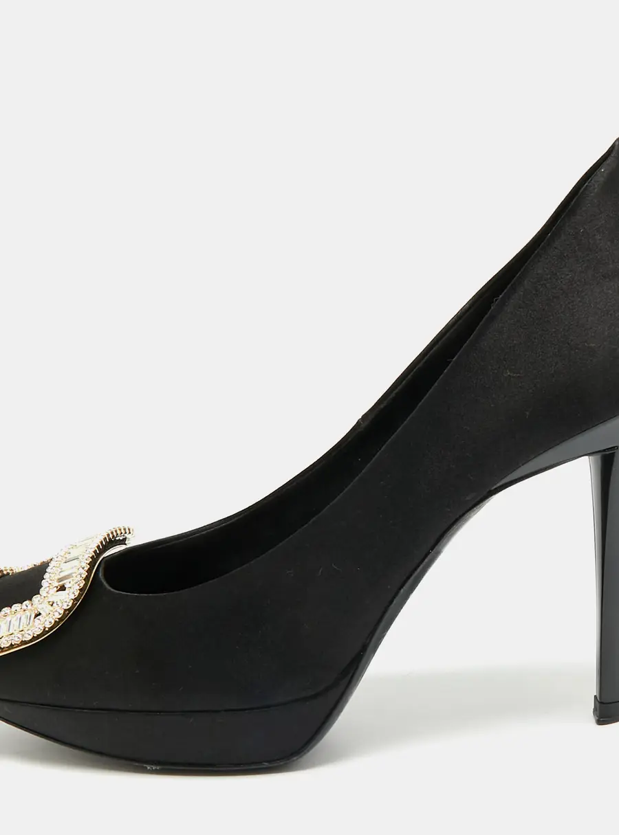Roger Vivier Limelight Size 37 Black Satin Crystal Embellished Platform Pumps
