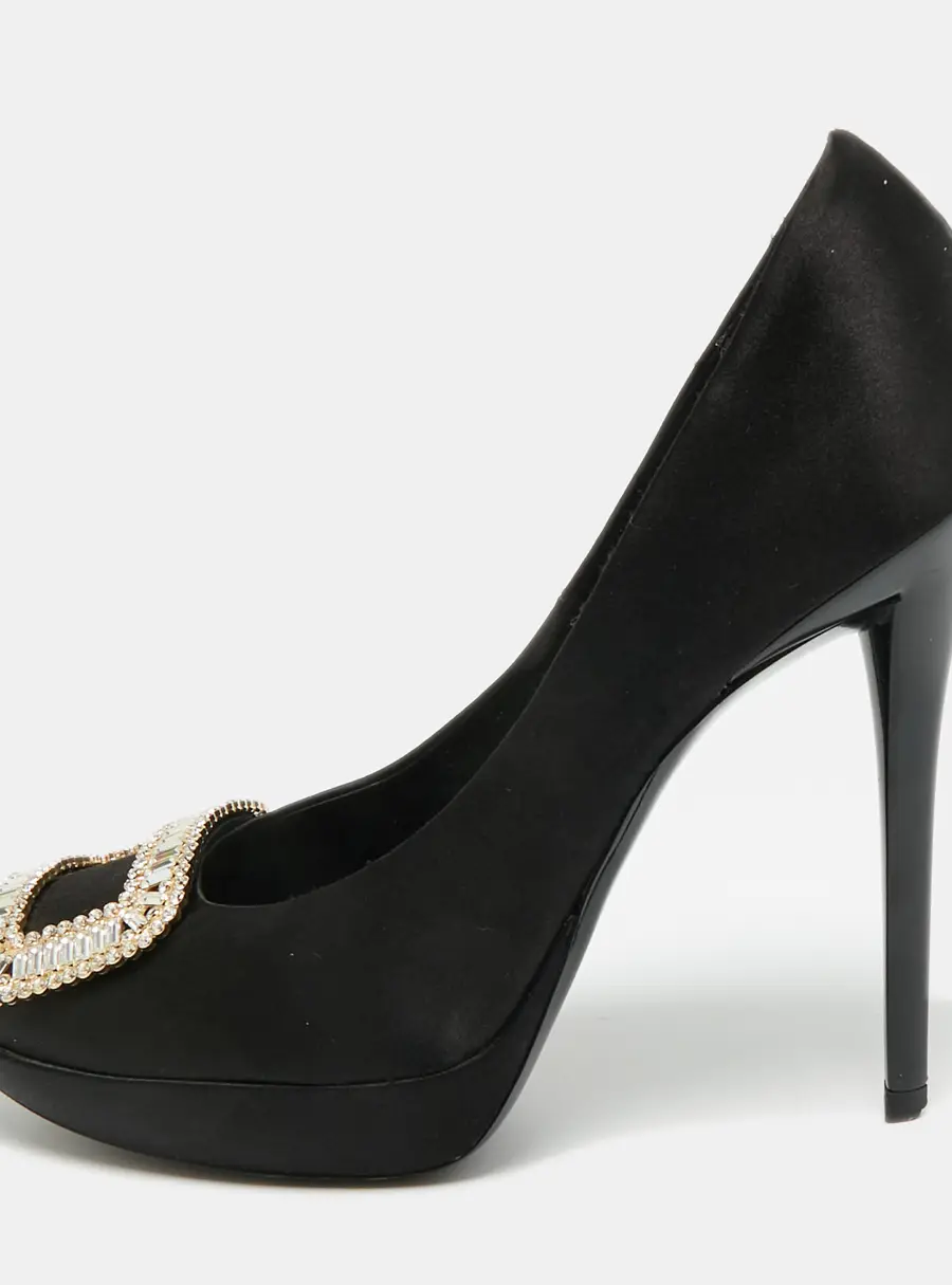 Roger Vivier Limelight Size 39.5 Black Satin Crystal Embellished Platform Pumps