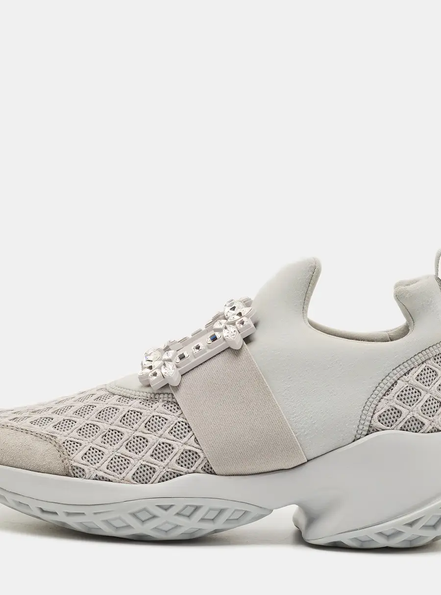 Roger Vivier Viv Run Strass Size 41 Grey Mesh and Neoprene Slip On Sneakers