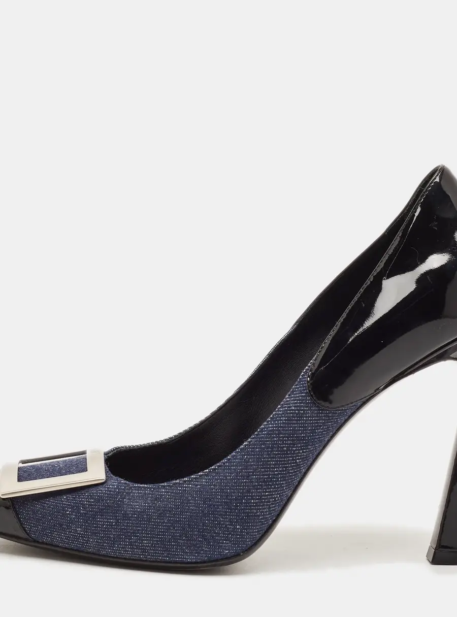Roger Vivier Belle Size 40 Blue/Black Denim and Patent Leather Pumps