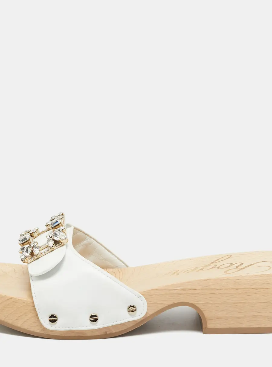 Roger Vivier Viv Size 39 White Leather Crystal Embellished Clogs