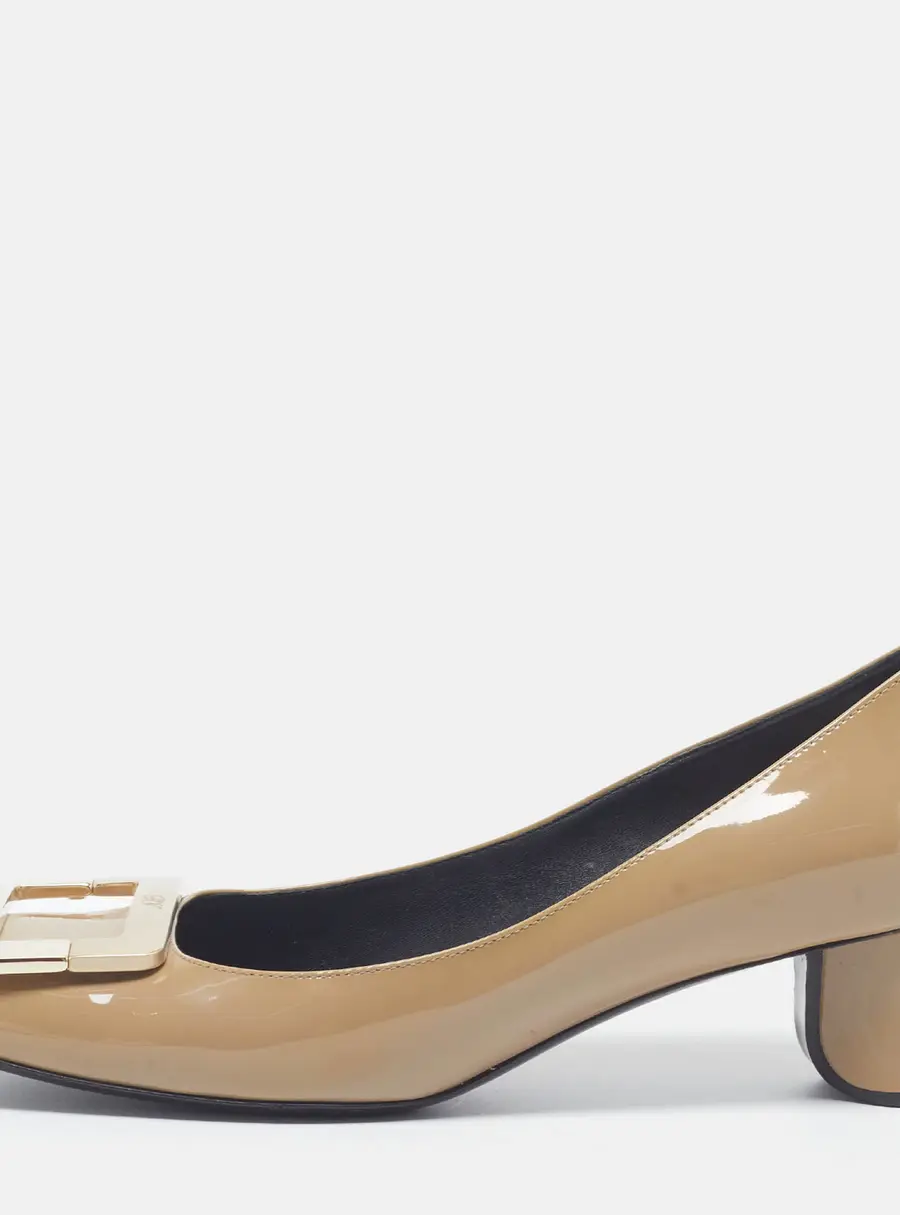 Roger Vivier Belle Vivier Size 37.5 Brown Patent Leather Block Heel Pumps