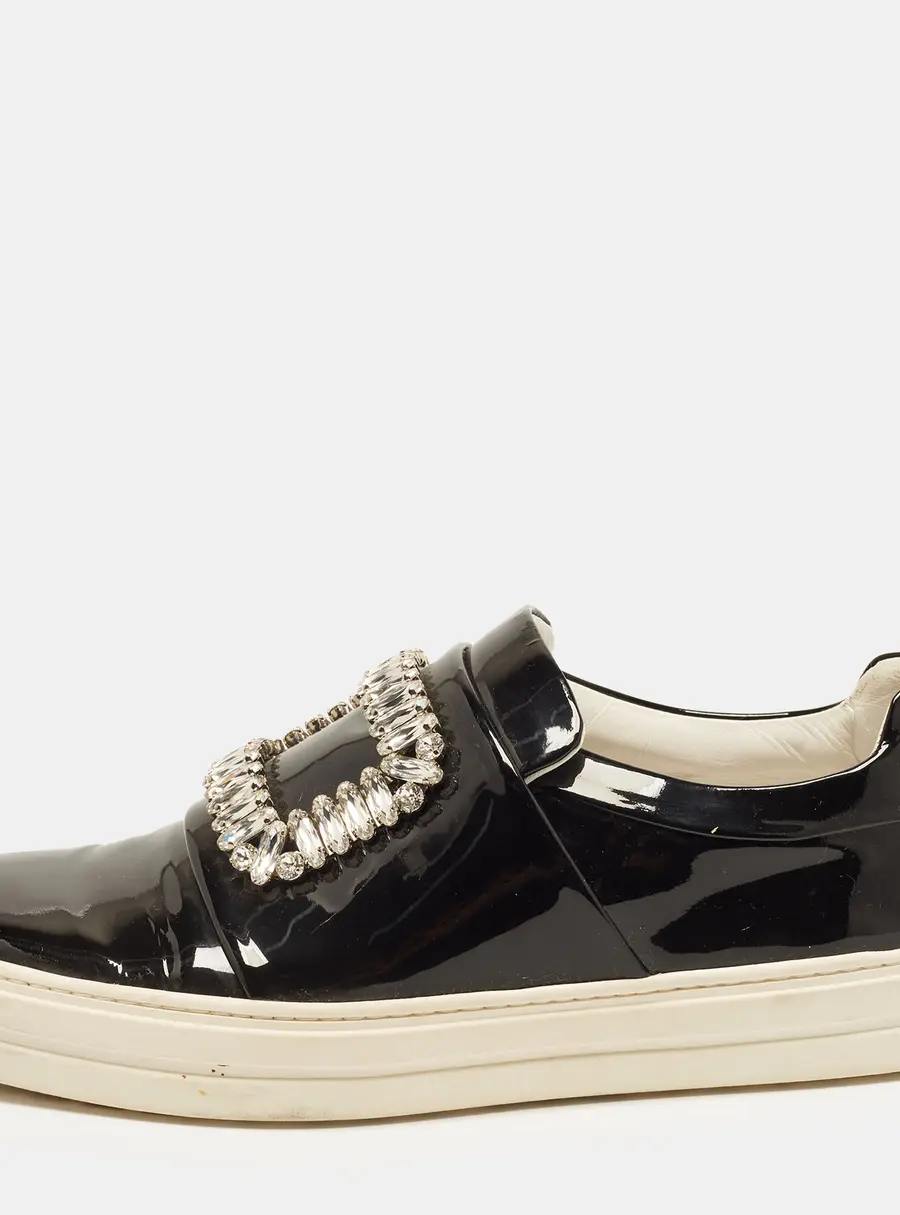 Roger Vivier Sneaky Viv Size 38 Black Patent Leather Low Top Sneakers