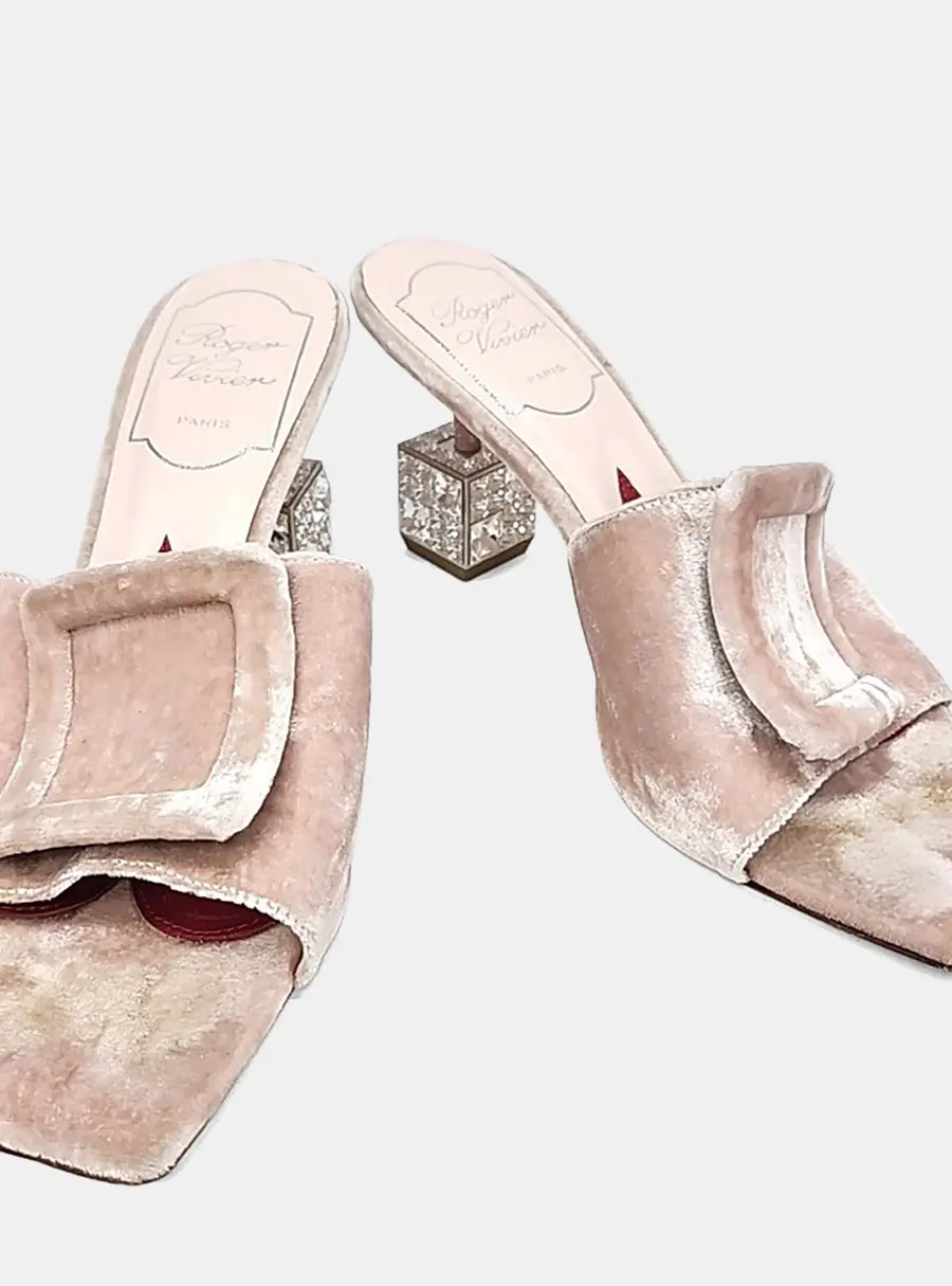 Roger Vivier Velvet Cube Strass Mules