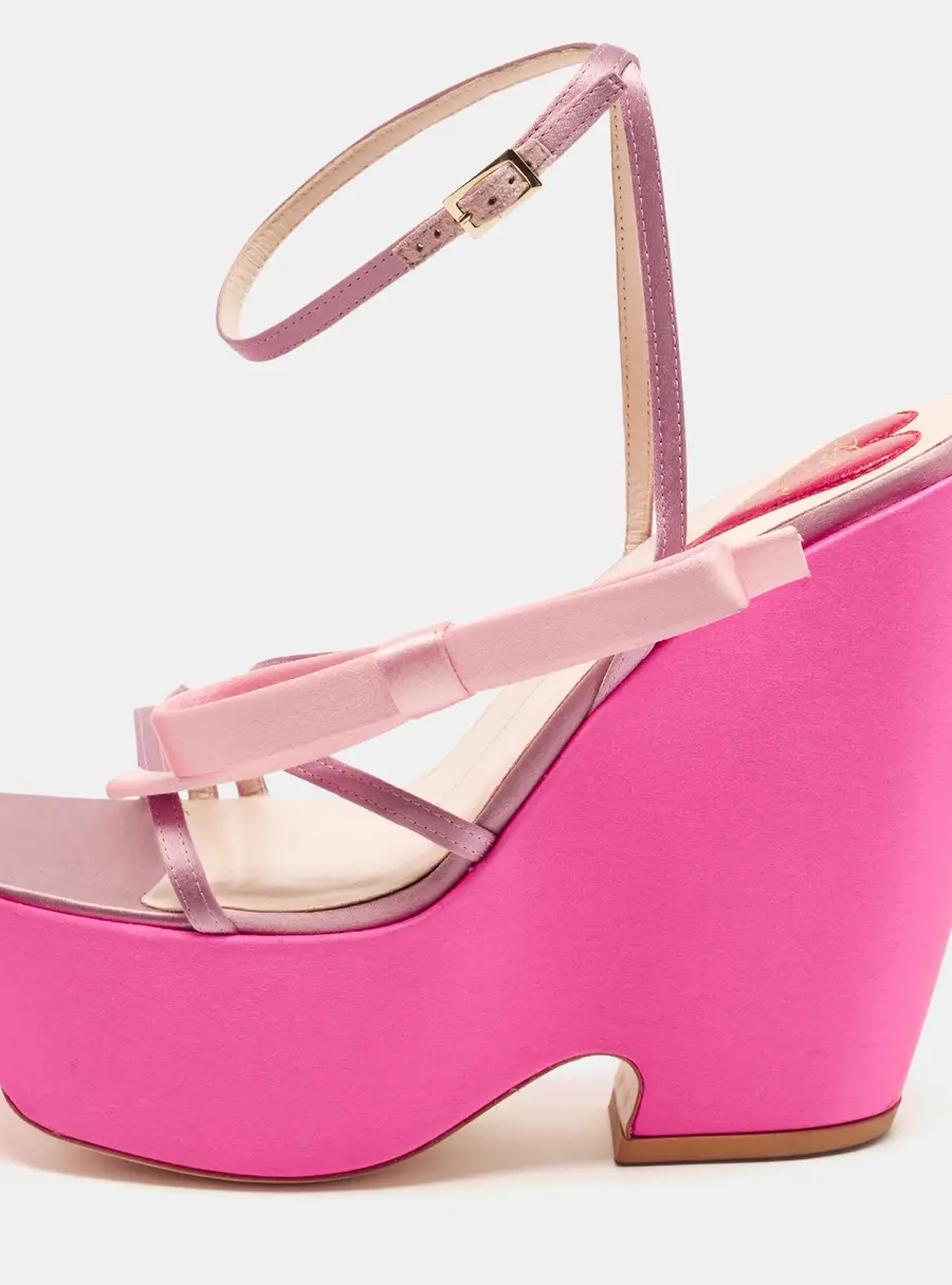 Roger Vivier Choc Size 39 Two Tone Satin Bow Wedge Sandals
