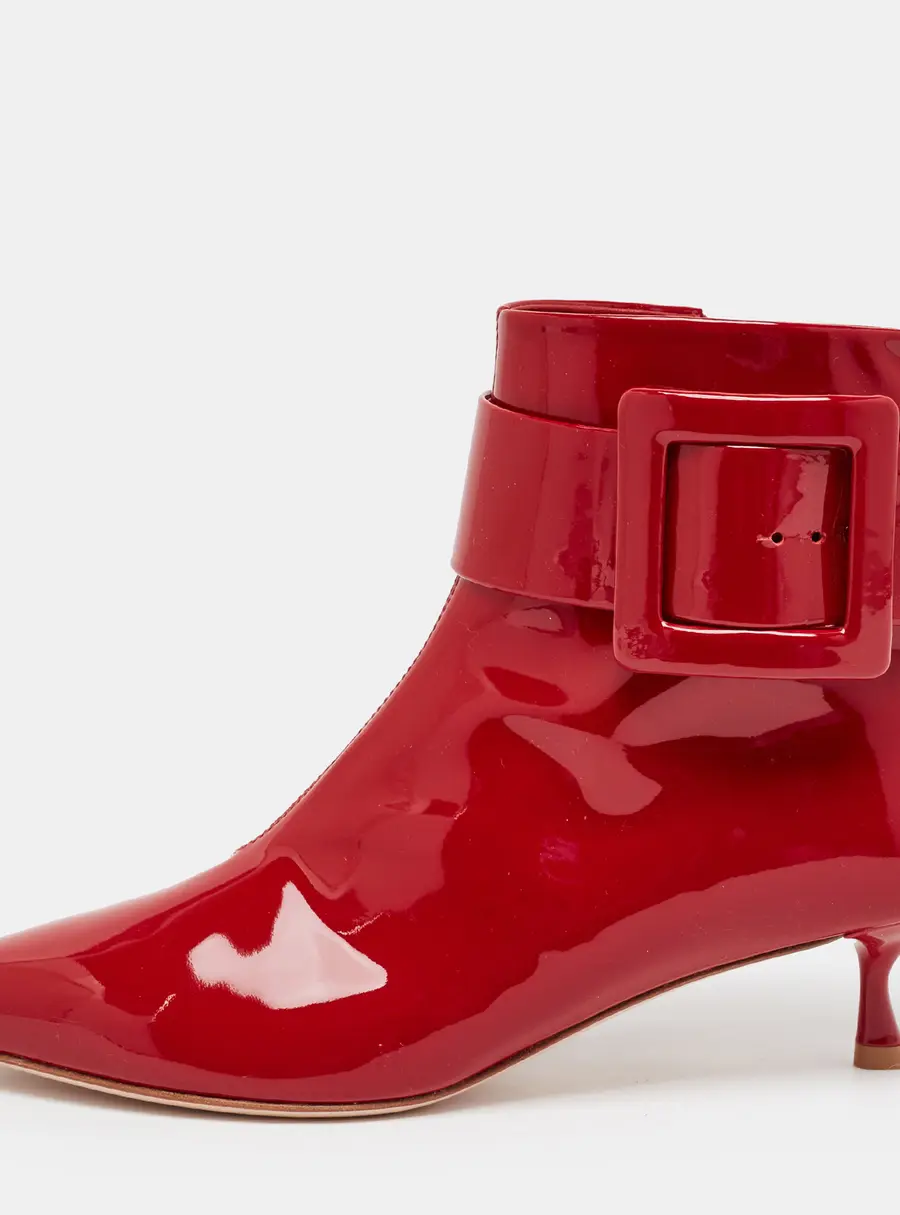 Roger Vivier Buckled Size 39 Red Patent Leather Ankle Boots