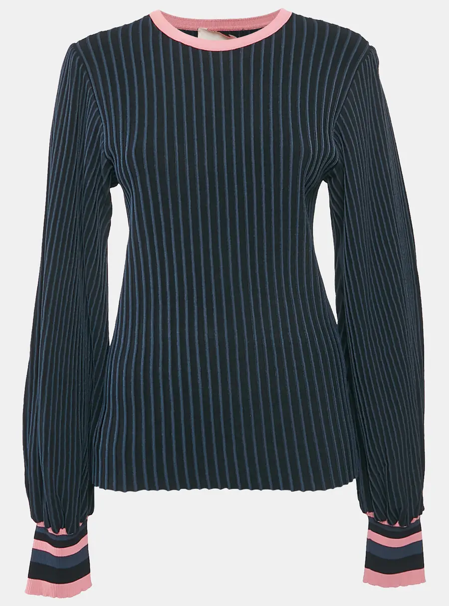 Roksanda Black/Blue Stripe Jersey Sweater Top L