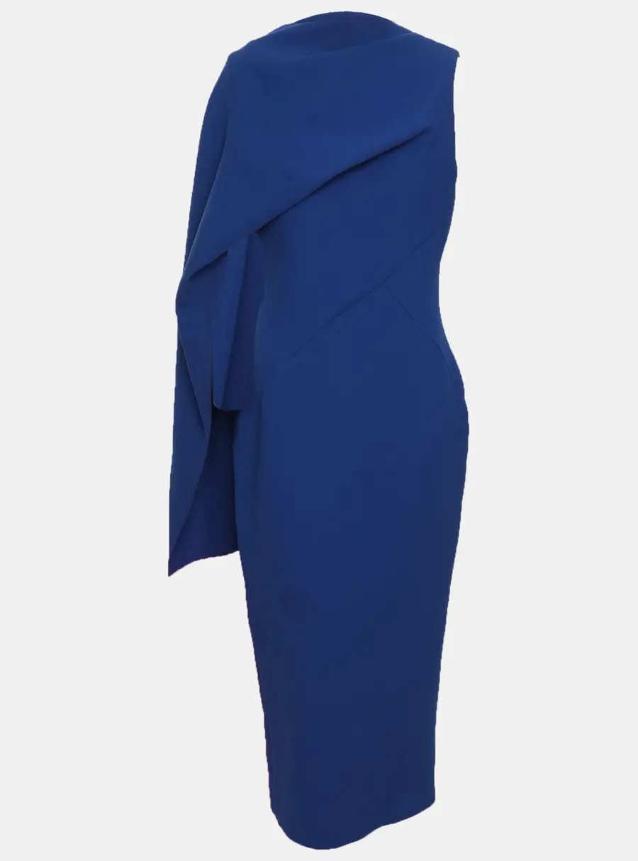 Roksanda Ilincic Blue/Pink Wool Edith Cape Sleeve Midi Dress S
