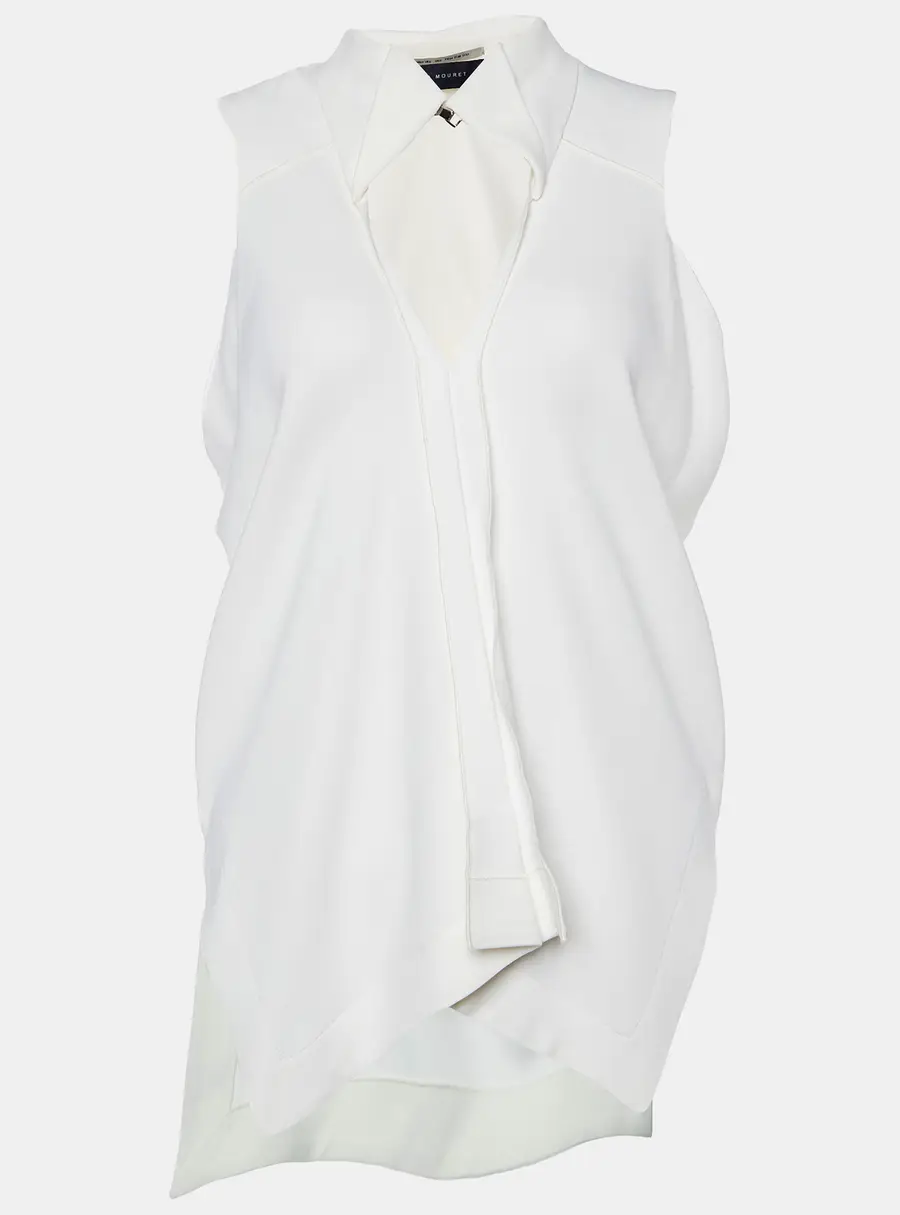 Roland Mouret White Crepe Sleeveless V Neck Top S