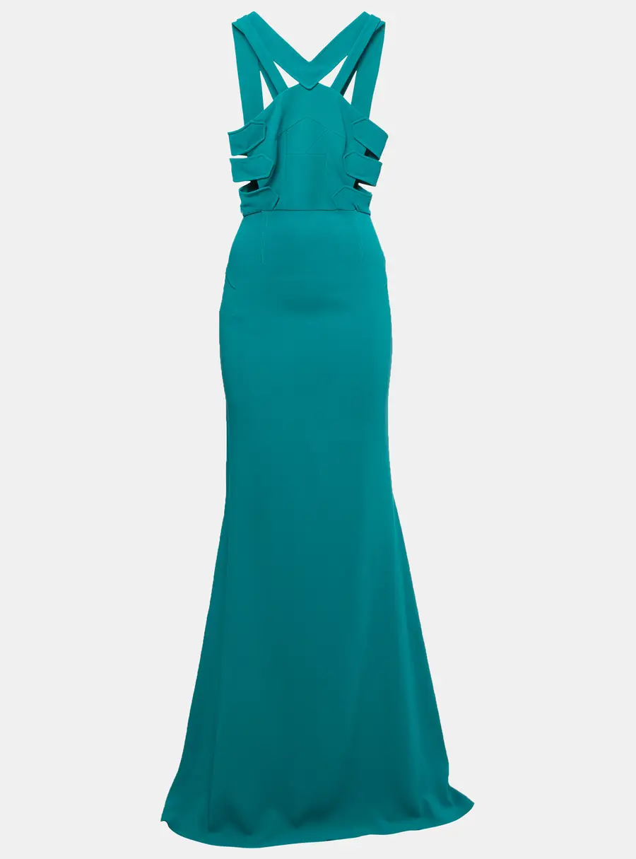 Roland Mouret Persian Green Stretch Crepe Cut-Out Luzon Gown M