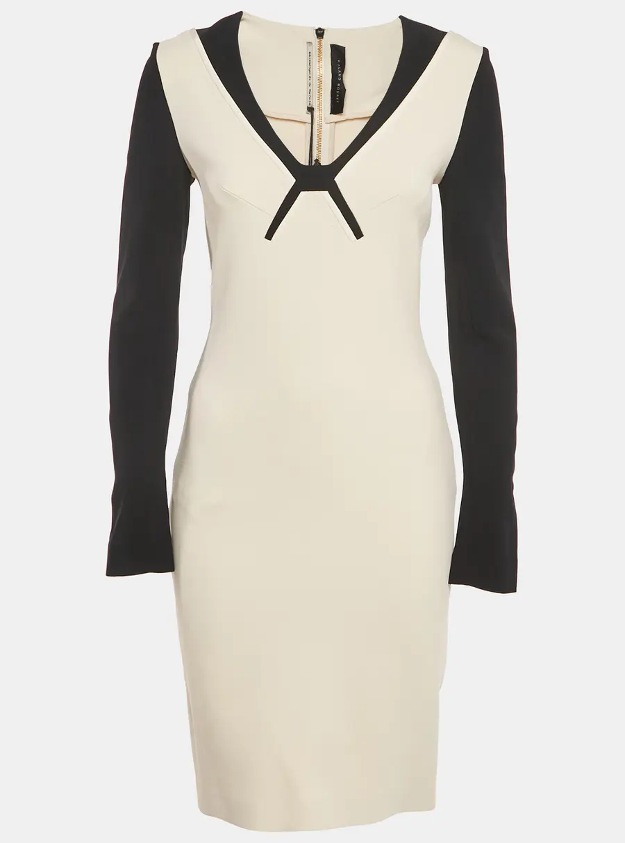 Roland Mouret Cream Stretch Crepe Knee-Length Dress M