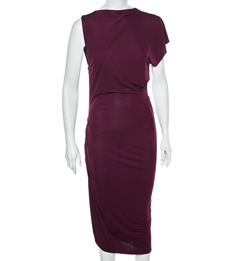 Roland Mouret Magenta Jersey Draped Detail Midi Dress L